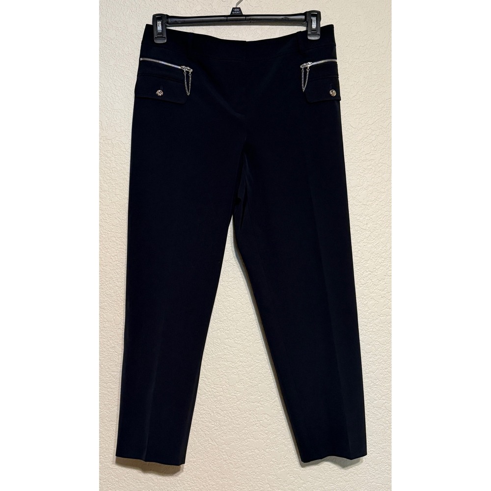 Black Ankle Pants with Chain Zipper Pockets and Hem Zips Size 10 Slim fit